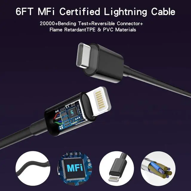 Alt view image 4 of 7 - Phone Charger [MFi Certified] 2 Pack 20W PD USB C Wall Fast Charger Adapter with 2 Pack 6FT Type C to Lightning Cable Compatible for iPhone 14 13 12 11 Pro Max XR XS X,iPad (Transparent Black)