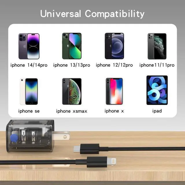 Alt view image 6 of 7 - Phone Charger [MFi Certified] 2 Pack 20W PD USB C Wall Fast Charger Adapter with 2 Pack 6FT Type C to Lightning Cable Compatible for iPhone 14 13 12 11 Pro Max XR XS X,iPad (Transparent Black)