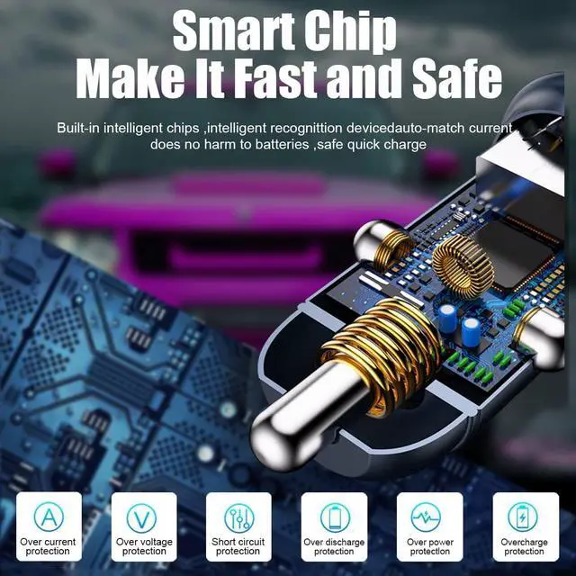 Alt view image 3 of 7 - USB-C Car Charger Adapter, Dual Ports Fast Charging PD 60W + QC3.0 30W Mini All-Metal Cigarette Lighter USB Charger Universal for iPhone13/Pro Max/12/XS Max/11 Pro, Samsung, Car Accessories
