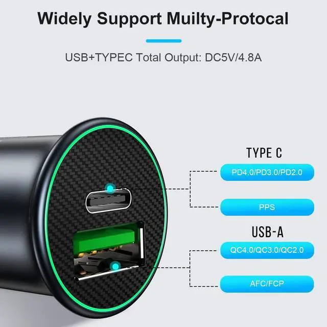 Alt view image 5 of 7 - USB-C Car Charger Adapter, Dual Ports Fast Charging PD 60W + QC3.0 30W Mini All-Metal Cigarette Lighter USB Charger Universal for iPhone13/Pro Max/12/XS Max/11 Pro, Samsung, Car Accessories