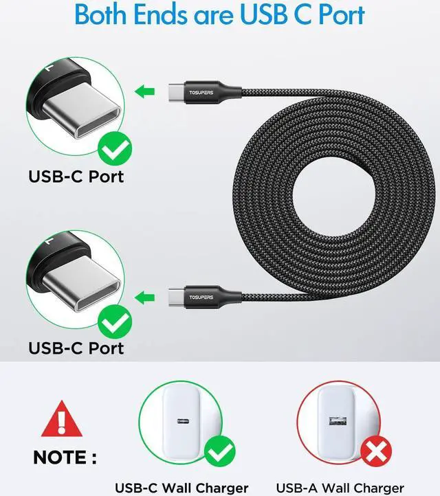 Alt view image 2 of 7 - [10ft 2-Pack] Long USB C to USB C Cable Fast Charging 60W, PD Type C Charger Cord for Samsung Galaxy S24 S23 S22 Ultra Flip, for iPhone 15 Pro Max/Plus, for /iPad, Pixel