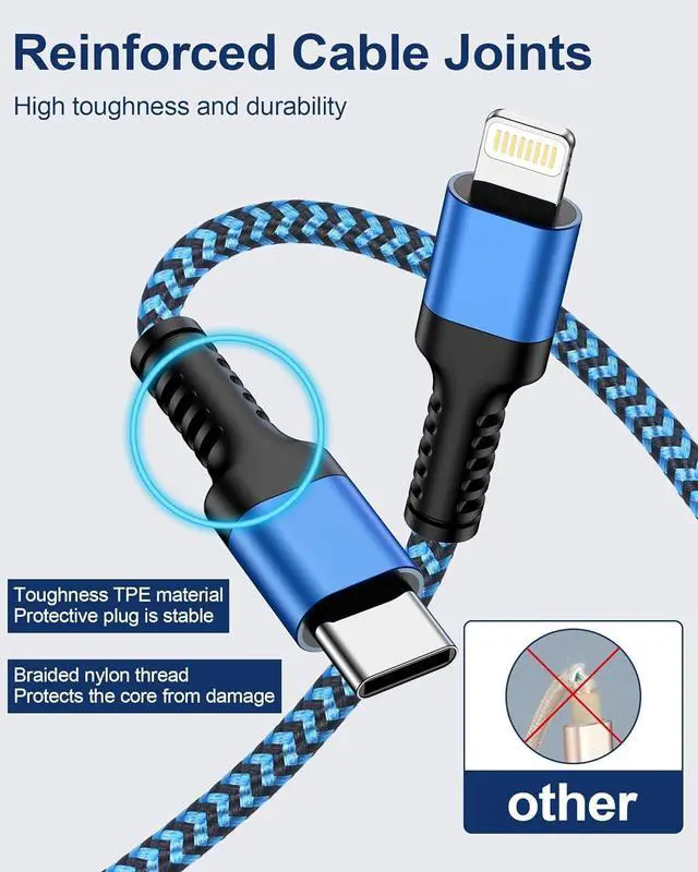 Alt view image 2 of 7 - 10ft  Lightning Cable USBC USB Type C to Lightning iPhone Charger Cord Fast Charging Lightening Wire for iPhone 14 Pro Max 14 Plus 13 Pro Max/13Pro/12/11/X/XR/XS/8 USB-C Lighting Cords - 2Pack