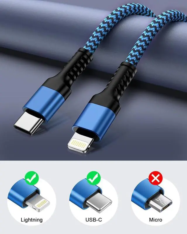Alt view image 4 of 7 - 10ft  Lightning Cable USBC USB Type C to Lightning iPhone Charger Cord Fast Charging Lightening Wire for iPhone 14 Pro Max 14 Plus 13 Pro Max/13Pro/12/11/X/XR/XS/8 USB-C Lighting Cords - 2Pack