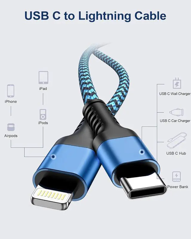 Alt view image 5 of 7 - 10ft  Lightning Cable USBC USB Type C to Lightning iPhone Charger Cord Fast Charging Lightening Wire for iPhone 14 Pro Max 14 Plus 13 Pro Max/13Pro/12/11/X/XR/XS/8 USB-C Lighting Cords - 2Pack