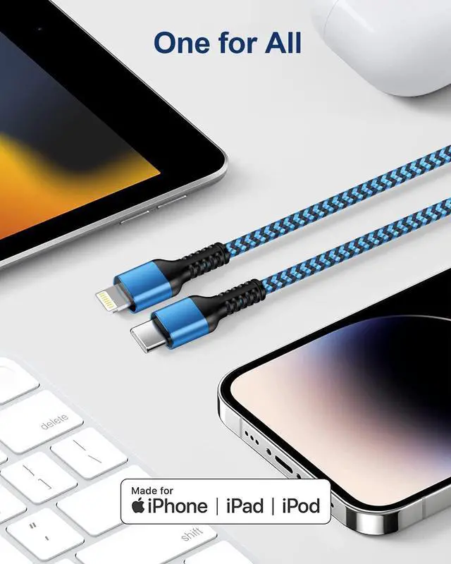 Alt view image 6 of 7 - 10ft  Lightning Cable USBC USB Type C to Lightning iPhone Charger Cord Fast Charging Lightening Wire for iPhone 14 Pro Max 14 Plus 13 Pro Max/13Pro/12/11/X/XR/XS/8 USB-C Lighting Cords - 2Pack