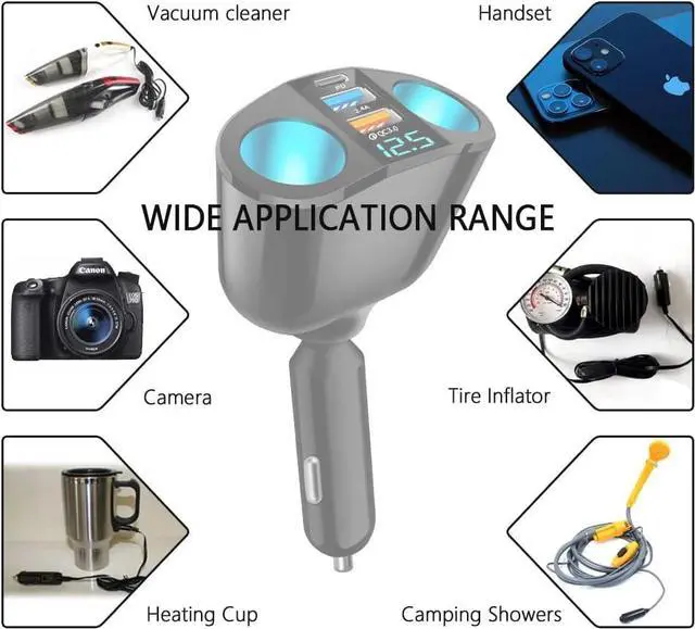 Alt view image 7 of 7 - 5 Port Cigarette Lighter Splitter,QC3.0&PD 20W Super Fast Car Charger with Dual Cigarette Lighter Plug with LED Voltmeter Compatible with iPhone 15 Pro iPad Dash Cam GPS (PD+QC+2.4A) 2Pcs