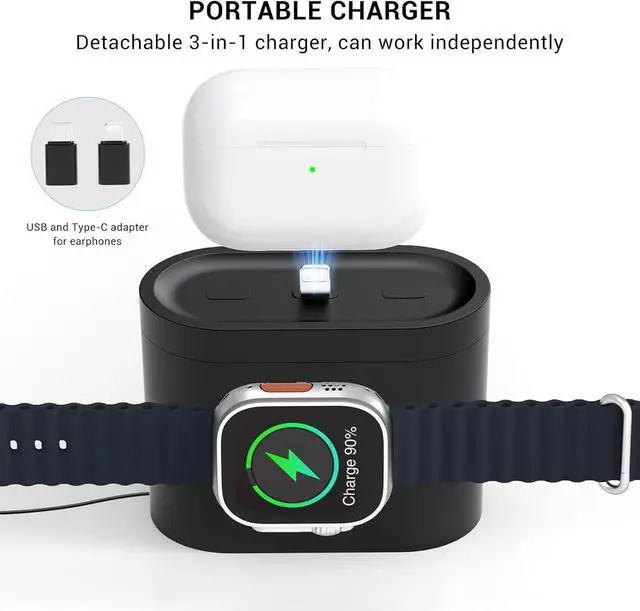 Alt view image 3 of 7 - 7 in 1 Charging Station for iPhone Wireless Charging Station Alarm Clock Night Light Wireless Charger for iPhone 16 15 14 13 12 Pro Max &  Watch - Charging Stand Dock for AirPods