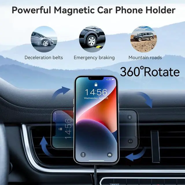 Alt view image 2 of 7 - HOSEASON for Magsafe Car Mount Charger [15W PRO Charging] iPhone Wireless Car Charger for iPhone Car Accessories Magnetic Phone Holder Mount, Fits iPhone 15 Pro Max Plus Mini 14 13 12 (Black)