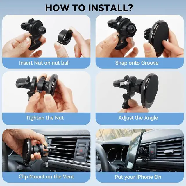 Alt view image 7 of 7 - HOSEASON for Magsafe Car Mount Charger [15W PRO Charging] iPhone Wireless Car Charger for iPhone Car Accessories Magnetic Phone Holder Mount, Fits iPhone 15 Pro Max Plus Mini 14 13 12 (Black)