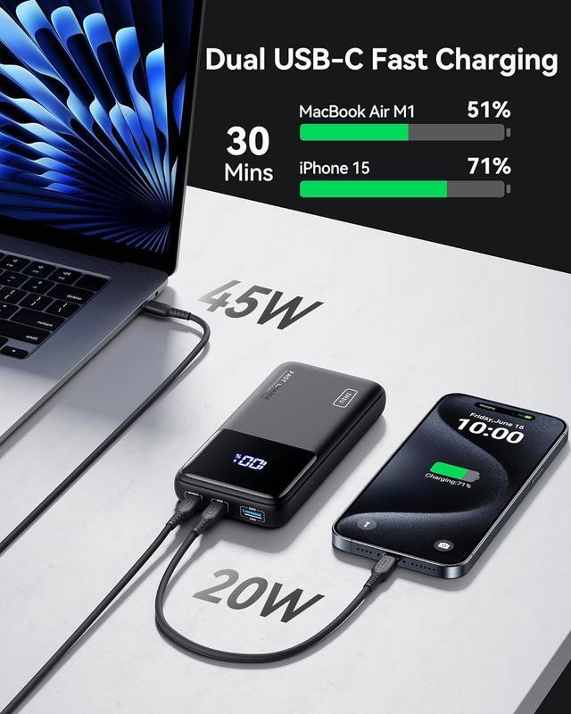 Alt view image 4 of 7 - Power Bank 20000mAh 65W USB C Laptop Portable Charger PD QC Fast Charging 3-Output External Battery Pack for Laptop MacBook  XPS iPad Tablet Steam Deck iPhone 16 15 14 Pro  S22 etc