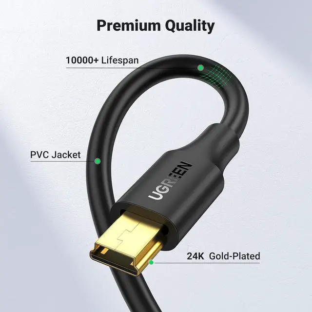 Alt view image 7 of 7 - UGREEN mini usb 6FT,2.0 Cable, B Cord Charger Cable Compatible with Garmin Nuvi GPS,SatNav,Dash Cam,Camera,PS3 Controller,Hard Drive,GoPro Hero 3+,PDA