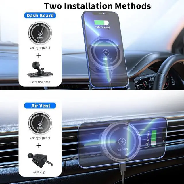 Alt view image 3 of 7 - Magnetic Wireless Car Charger Compatible with MagSafe Car Charger Mount, 360° Adjustable Auto Alignment Air Vent Mount for iPhone 13/13 Pro/13 Pro Max/13 Mini/iPhone 12/12 Pro/12 Pro Max,(Silver)