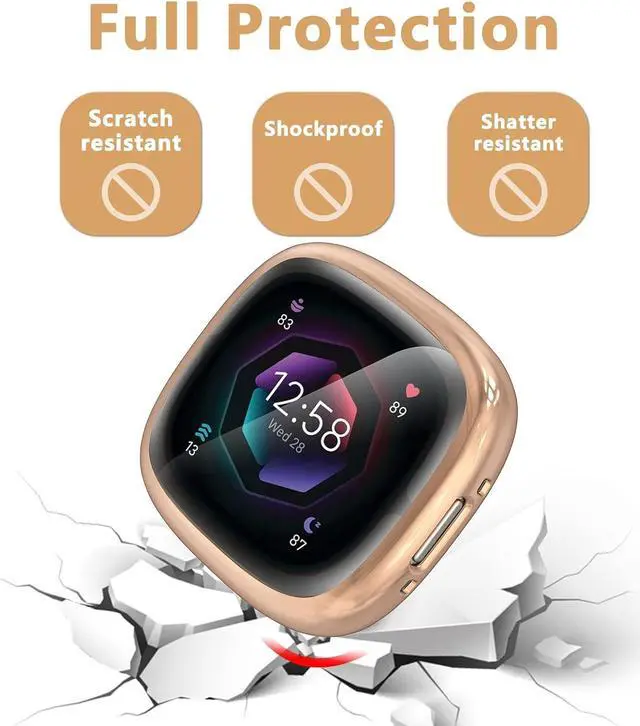 Alt view image 4 of 5 - 5 Pack Silicone Screen Protector Case Compatible with Fitbit Sense 2/Versa 4, Full Coverage HD Ultra-Thin TPU Bumper Case Compatible with Fitbit Versa 4/Sense 2, Clear/Black/Blue/Rose Gold/Pink