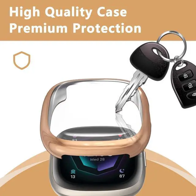 Alt view image 5 of 5 - 5 Pack Silicone Screen Protector Case Compatible with Fitbit Sense 2/Versa 4, Full Coverage HD Ultra-Thin TPU Bumper Case Compatible with Fitbit Versa 4/Sense 2, Clear/Black/Blue/Rose Gold/Pink