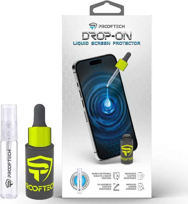 Main image of ProofTech DROP ON Liquid Glass Screen Protector for up to 10 Devices - Wipe On Scratch and Crack Resistant Nano Protection for All Phones Tablets Smart Watches Universal