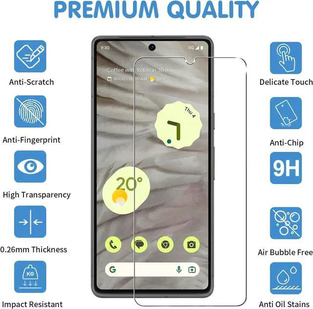Alt view image 2 of 7 - [4+4 Pack] Glass Screen Protector for Google Pixel 7a, 9H Tempered Glass, Ultrasonic Fingerprint Compatible, HD Clear Case Friendly for Google Pixel 7a 5G Glass Screen Protector