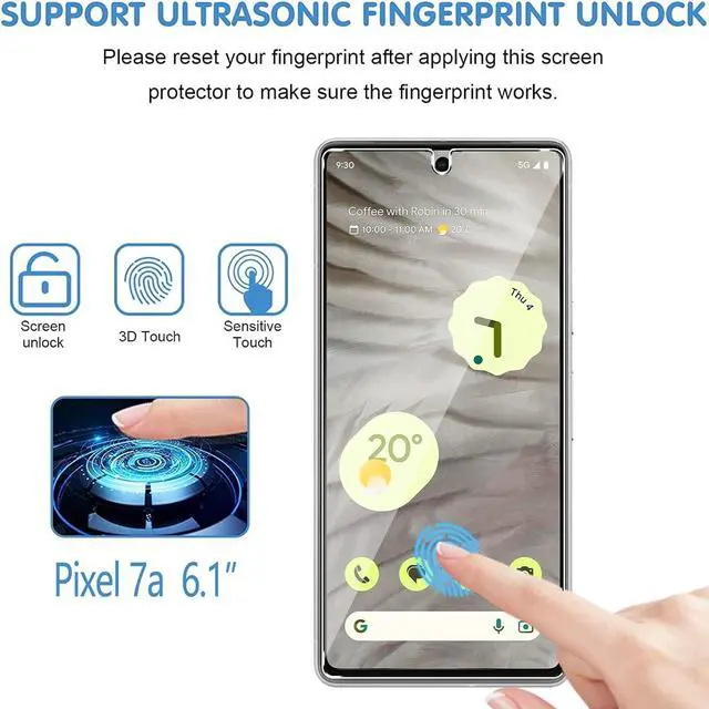 Alt view image 3 of 7 - [4+4 Pack] Glass Screen Protector for Google Pixel 7a, 9H Tempered Glass, Ultrasonic Fingerprint Compatible, HD Clear Case Friendly for Google Pixel 7a 5G Glass Screen Protector
