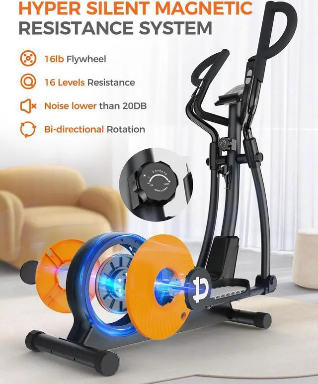 Alt view image 2 of 7 - pooboo Elliptical Machine, Elliptical Exercise Machine with 16-Level Resistance&Hyper-Quiet Magnetic Driving System, Elliptical Machine for Home with LCD Monitor&15.5IN Stride, 350LBS Weight Capacity