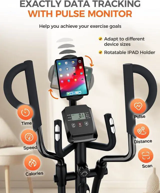 Alt view image 5 of 7 - pooboo Elliptical Machine, Elliptical Exercise Machine with 16-Level Resistance&Hyper-Quiet Magnetic Driving System, Elliptical Machine for Home with LCD Monitor&15.5IN Stride, 350LBS Weight Capacity