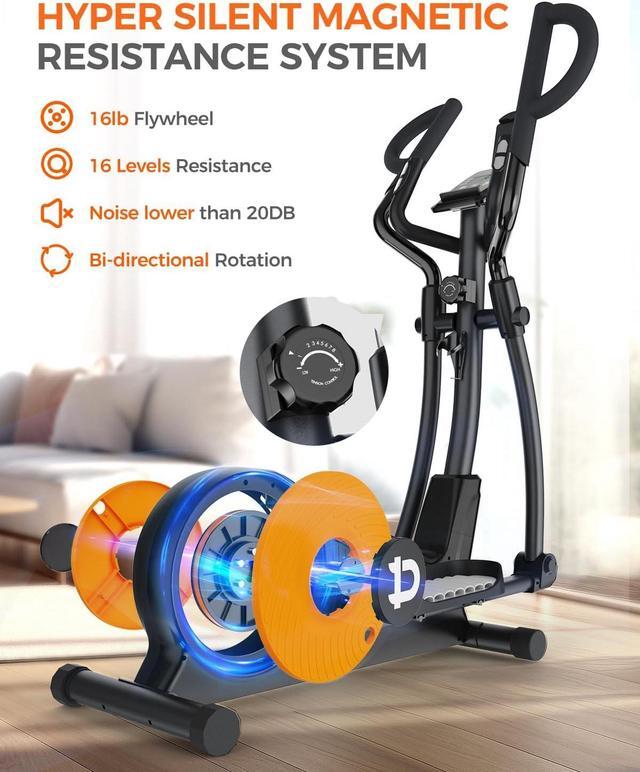 Alt view image 2 of 7 - pooboo Elliptical Machine, Elliptical Machines for Home Use with Hyper-Quiet Magnetic Driving System, 16-Level Adjustable Resistance, with LCD Monitor & Rotatable Tablet Stand, 400LBS Weight Capacity