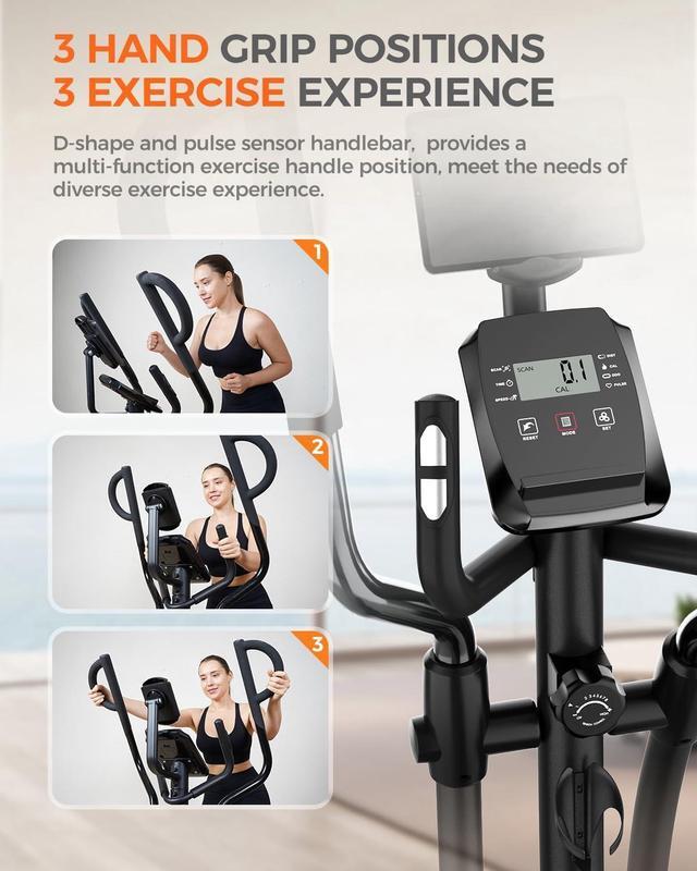 Alt view image 3 of 7 - pooboo Elliptical Machine, Elliptical Machines for Home Use with Hyper-Quiet Magnetic Driving System, 16-Level Adjustable Resistance, with LCD Monitor & Rotatable Tablet Stand, 400LBS Weight Capacity