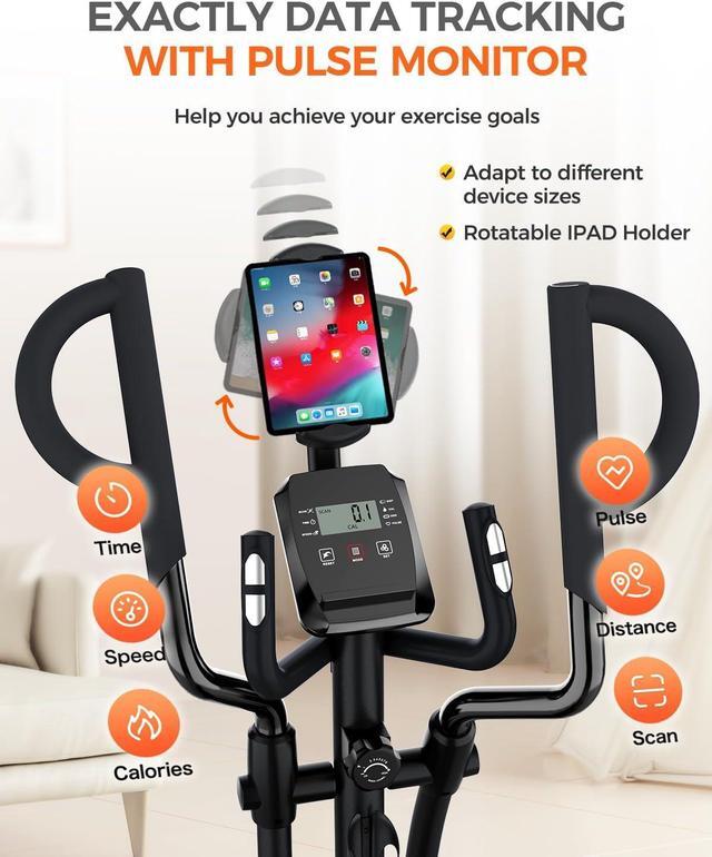 Alt view image 5 of 7 - pooboo Elliptical Machine, Elliptical Machines for Home Use with Hyper-Quiet Magnetic Driving System, 16-Level Adjustable Resistance, with LCD Monitor & Rotatable Tablet Stand, 400LBS Weight Capacity