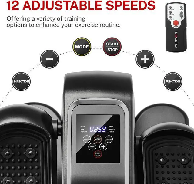 Alt view image 3 of 7 - Under Desk Elliptical Machine, Electric Seated Pedal Exerciser, Mini Ellipse Leg Exerciser with Remote Control & 12 Adjustable Speeds, Forward & Reverse Direction, Manual & Electric Mode for Seniors
