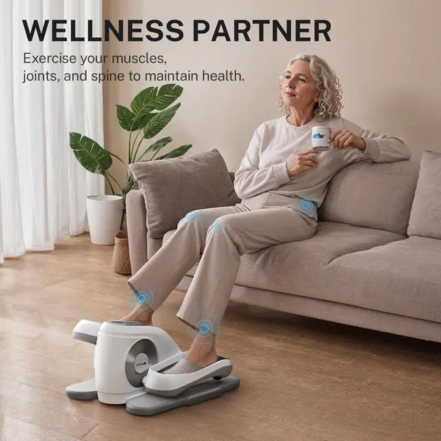 Alt view image 6 of 7 - UMAY Fitness Under Desk Elliptical Trainer Machine, 12 Level Speeds Mini Ellipse Leg Exerciser for Home Seniors, Forward & Backward Direction, Manual and Electric Mode, Seated Elliptical with Remoter