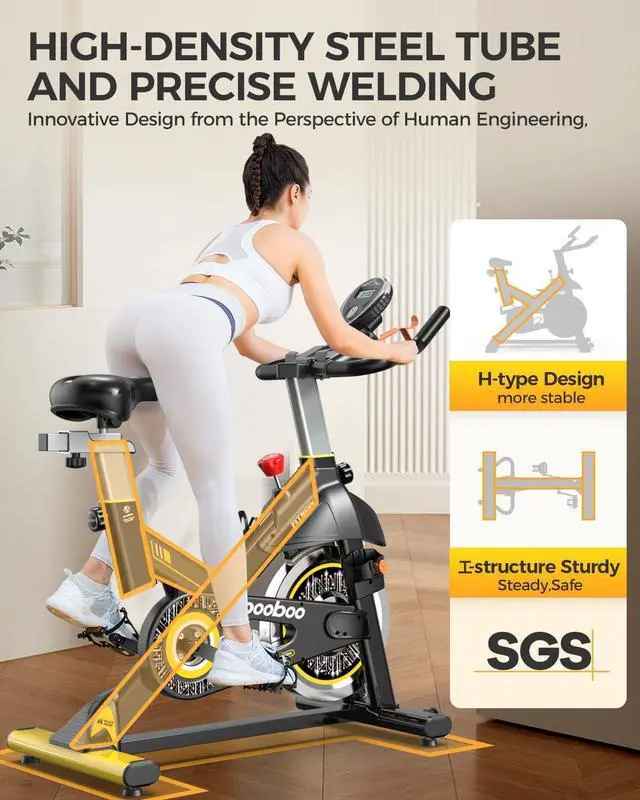 Alt view image 3 of 7 - pooboo Exercise Bike, Adjustable Magnetic/Brake Pad Resistance Silent Belt Drive, Indoor Cycling Bike for Home Cardio, Fitness Stationary Bike with 350lbs/300lbs Weight Capacity &Upgraded Version Seat