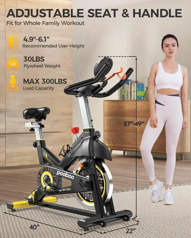 Alt view image 5 of 7 - pooboo Exercise Bike, Adjustable Magnetic/Brake Pad Resistance Silent Belt Drive, Indoor Cycling Bike for Home Cardio, Fitness Stationary Bike with 350lbs/300lbs Weight Capacity &Upgraded Version Seat