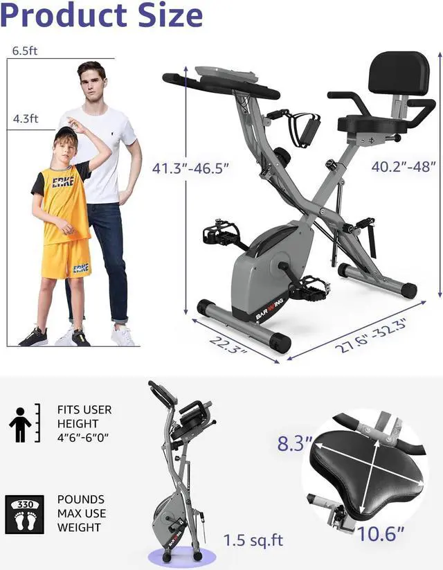 Alt view image 5 of 6 - Exercise Bike for Home Workout Stationary Bike | 330LB Capacity, 16-Level Magnetic Resistance, Seat Backrest Adjustments
