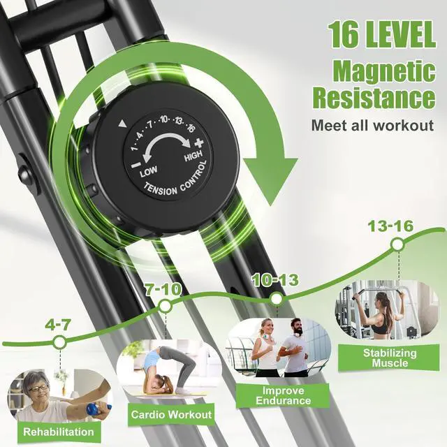 Alt view image 3 of 7 - Caromix Folding Exercise Bike, 4 in 1 Stationary Bike 16-Level Magnetic Resistance Cycling Bicycle Upright Indoor Cycling Bike for Home Workout 330LB Capacity