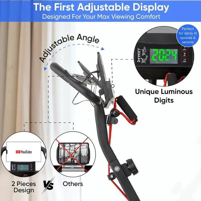Alt view image 2 of 7 - YYFITT 3-IN-1 Exercise Bike with Luminous Digits Display | Folding Stationary Bikes for Home Seniors | Compact Workout Bike with Fully Support Backrest - Wider Seat - 16 Level Magnetic Resistance