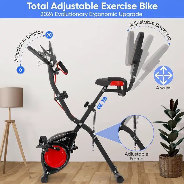 Alt view image 3 of 7 - YYFITT 3-IN-1 Exercise Bike with Luminous Digits Display | Folding Stationary Bikes for Home Seniors | Compact Workout Bike with Fully Support Backrest - Wider Seat - 16 Level Magnetic Resistance