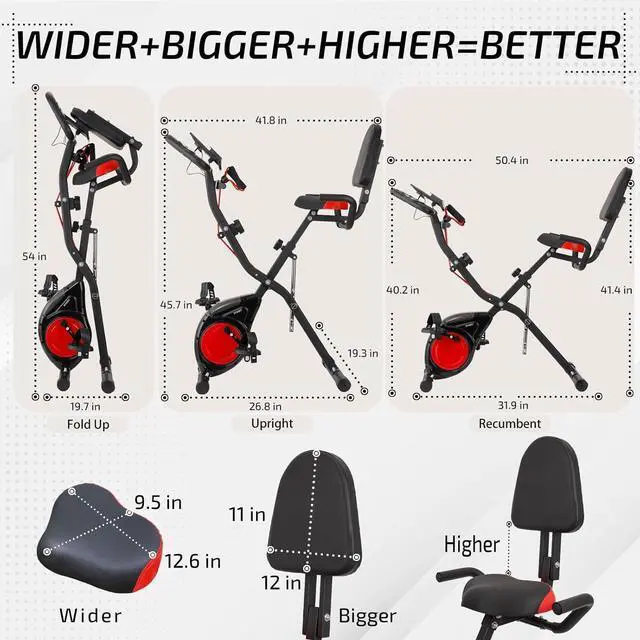 Alt view image 7 of 7 - YYFITT 3-IN-1 Exercise Bike with Luminous Digits Display | Folding Stationary Bikes for Home Seniors | Compact Workout Bike with Fully Support Backrest - Wider Seat - 16 Level Magnetic Resistance