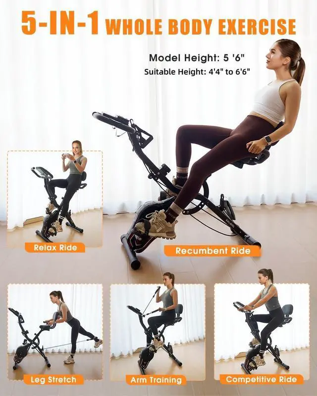 Alt view image 2 of 7 - Folding Exercise Bike, 5-in-1 Foldable Stationary Bike Upgraded 16-level Magnetic Resistance 10DB Near-silent Bike Upright Indoor Cycling Bike with 350LB Capacity, Comfortable Seat Backrest