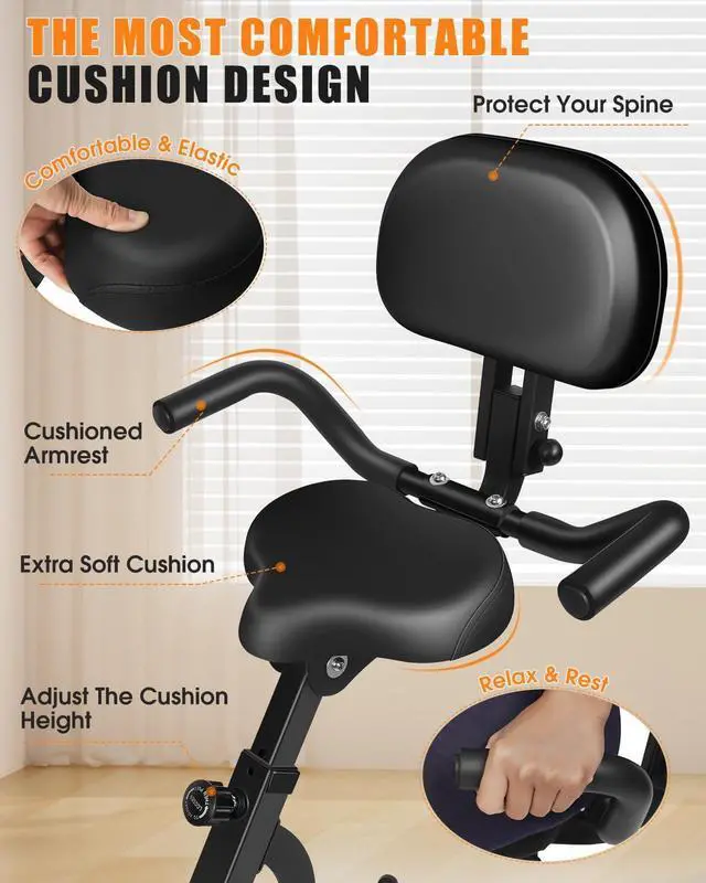 Alt view image 7 of 7 - Folding Exercise Bike, 5-in-1 Foldable Stationary Bike Upgraded 16-level Magnetic Resistance 10DB Near-silent Bike Upright Indoor Cycling Bike with 350LB Capacity, Comfortable Seat Backrest