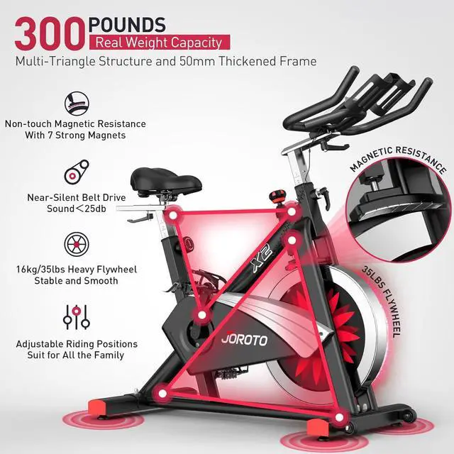 Alt view image 2 of 7 - JOROTO Belt Drive Indoor Cycling Bike with Magnetic Resistance Exercise Bikes Stationary (300 Lbs Weight Capacity) (Updated)