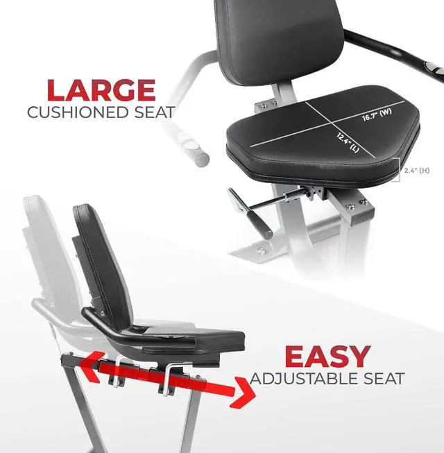 Alt view image 4 of 7 - Sunny Health & Fitness Compact Performance Recumbent Bike with Dual Motion Arm Exercisers, Quick Adjust Seat & Optional Exclusive SunnyFit App Enhanced Bluetooth Connectivity