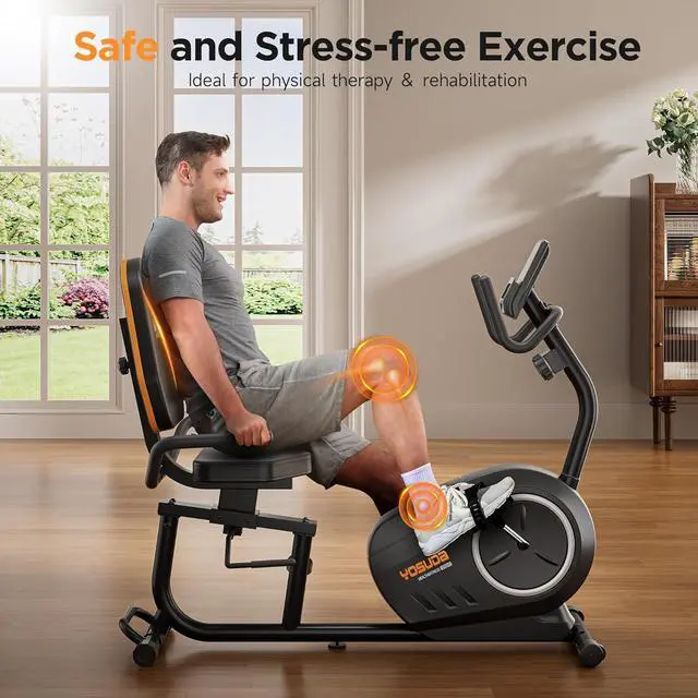 Alt view image 6 of 7 - YOSUDA PRO Recumbent Exercise Bike for Home Use with Resistance Bands-Recumbent Bike with Smart Workout APP, Comfortable Seat, Pulse Sensor & 16-level Resistance