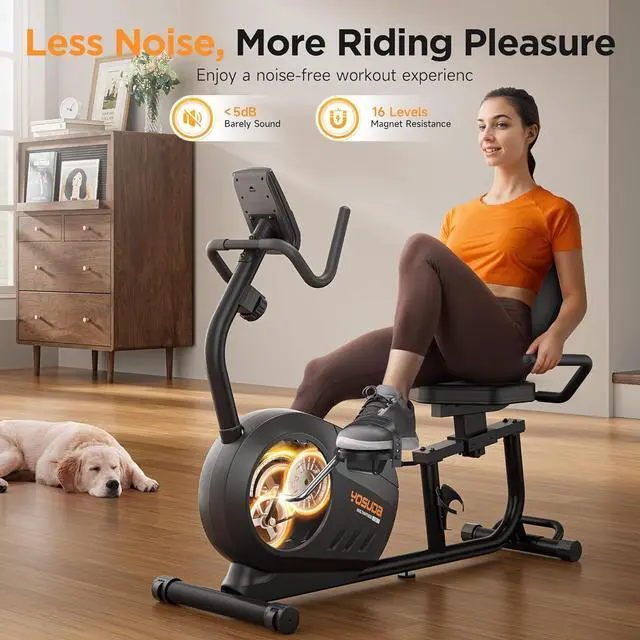 Alt view image 3 of 7 - YOSUDA PRO Recumbent Exercise Bike for Home Use with Resistance Bands-Recumbent Bike with Smart Workout APP, Comfortable Seat, Pulse Sensor & 16-level Resistance