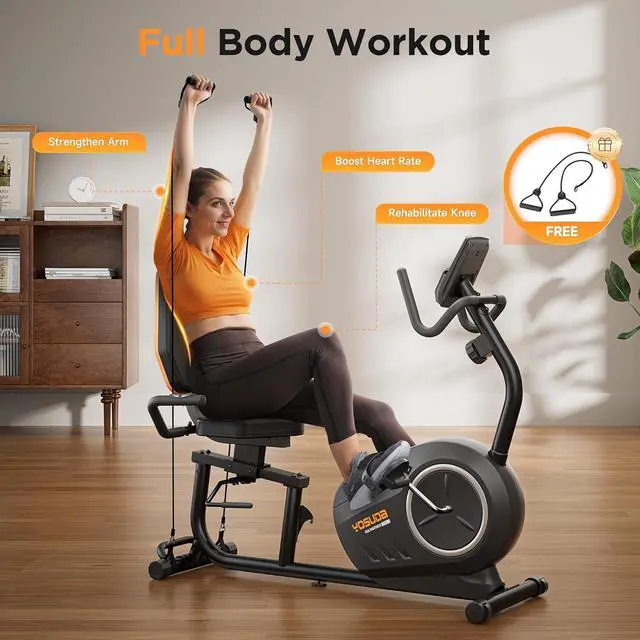 Alt view image 5 of 7 - YOSUDA PRO Recumbent Exercise Bike for Home Use with Resistance Bands-Recumbent Bike with Smart Workout APP, Comfortable Seat, Pulse Sensor & 16-level Resistance