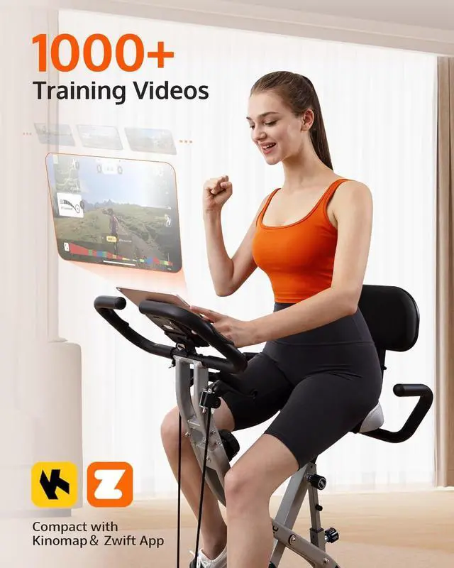 Alt view image 3 of 7 - YOSUDA Exercise Bike, 5 in 1 Folding Exercise Bike for Seniors 330lbs Capacity, Magnetic X-Bike with 16-Level Resistance, Back Support Cushion for Home Gym Workout