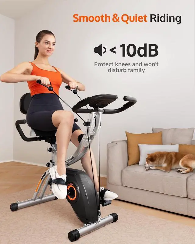 Alt view image 5 of 7 - YOSUDA Exercise Bike, 5 in 1 Folding Exercise Bike for Seniors 330lbs Capacity, Magnetic X-Bike with 16-Level Resistance, Back Support Cushion for Home Gym Workout