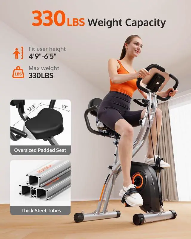 Alt view image 6 of 7 - YOSUDA Exercise Bike, 5 in 1 Folding Exercise Bike for Seniors 330lbs Capacity, Magnetic X-Bike with 16-Level Resistance, Back Support Cushion for Home Gym Workout
