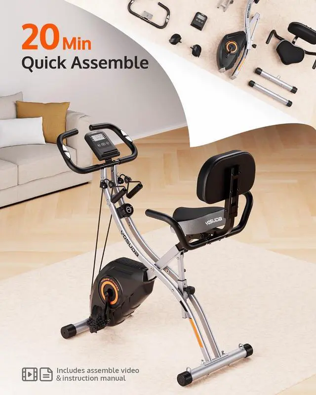Alt view image 7 of 7 - YOSUDA Exercise Bike, 5 in 1 Folding Exercise Bike for Seniors 330lbs Capacity, Magnetic X-Bike with 16-Level Resistance, Back Support Cushion for Home Gym Workout