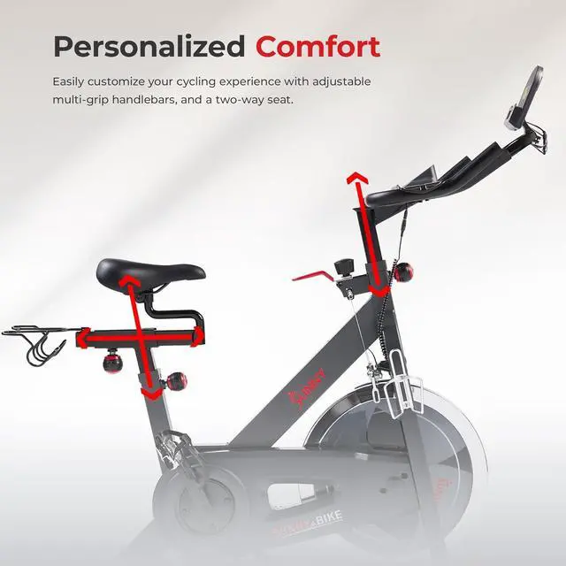 Alt view image 6 of 7 - Sunny Health & Fitness Pro Cycling Stationary Bike, 40 LB Flywheel & 4-Way Adjustable Seat for Home Exercise & Indoor Cycle/Cardio Workout, Optional Free SunnyFit App Bluetooth Connection