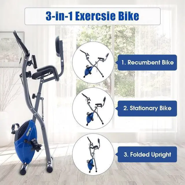 Alt view image 2 of 7 - Merax Exercise Bike foldable, 3 in 1 Magnetic Stationary Bike for Home with 16-Level Resistance, Fitness X-Bike Upright Indoor Cycling Bike for Home Workout 300LB Capacity
