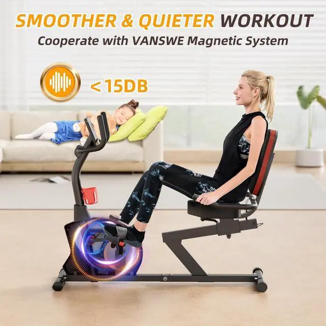 Alt view image 4 of 7 - VANSWE Recumbent Exercise Bike for Seniors, Recumbent Bike for Home, Recumbent Stationary Bike with Smart App, LED Monitor, Heart Rate Handle, Magnetic Resistance