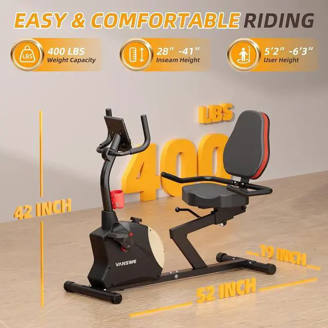Alt view image 5 of 7 - VANSWE Recumbent Exercise Bike for Seniors, Recumbent Bike for Home, Recumbent Stationary Bike with Smart App, LED Monitor, Heart Rate Handle, Magnetic Resistance